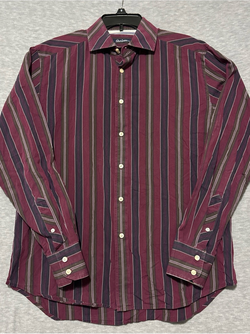 Robert Graham Shirt Mens L Burgandy Button Up Striped Contrast Flip Cuff